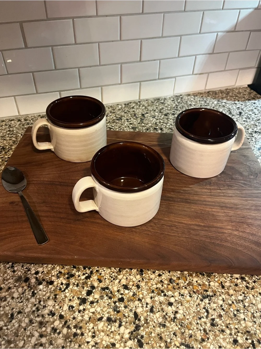 Two-Tone Brown Interior Cream Ceramic Coffee Mug Set - 3 Pack